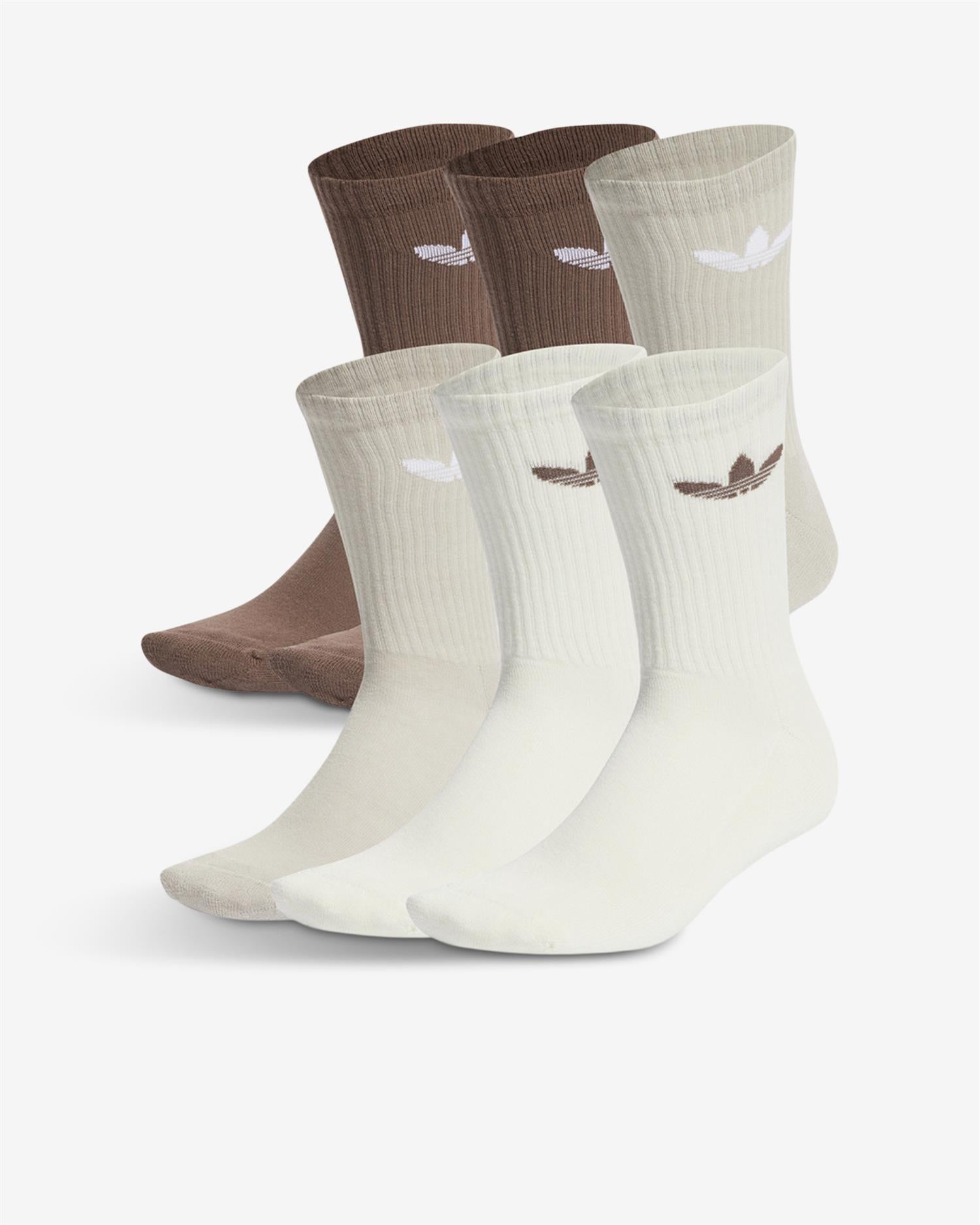 TREFOIL CUSHION CREW SOCKS 6-PACK - EARTH/IVORY