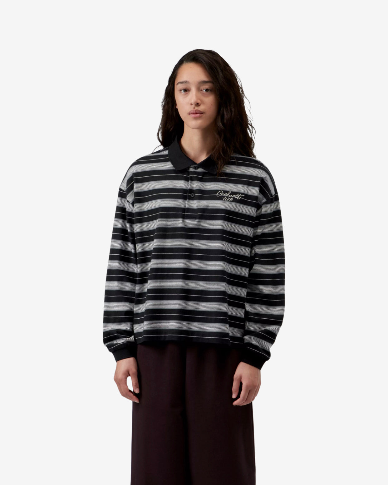 W' L/S BRONSON POLO - STRIPE/BLACK