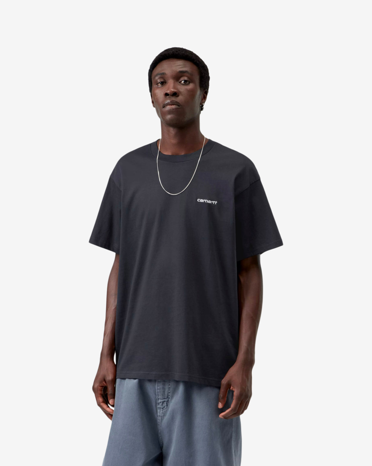 S/S SCRIPT EMBROIDERY T-SHIRT - DARK NAVY/WHITE