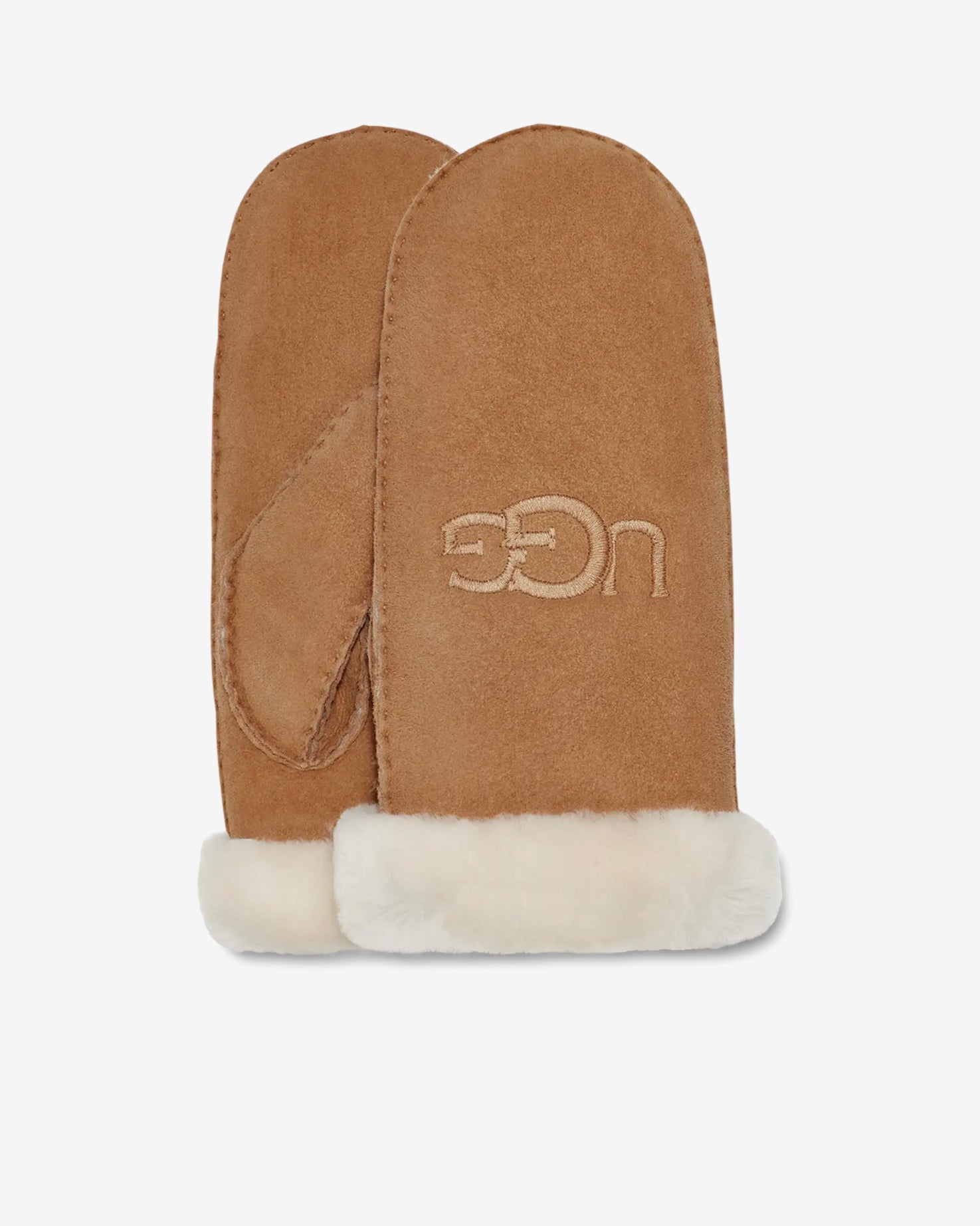 W SHEEPSKIN EMBROIDER MITTEN - CHESTNUT