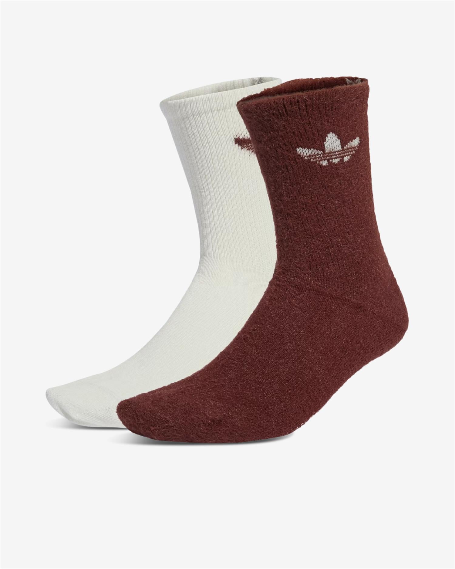 FLUFFY CREW SOCKS 2PK - BROWN/OFF WHITE
