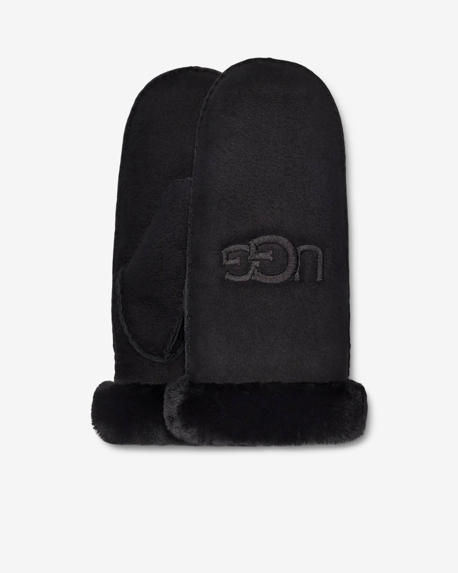 W SHEEPSKIN EMBROIDER MITTEN - BLACK