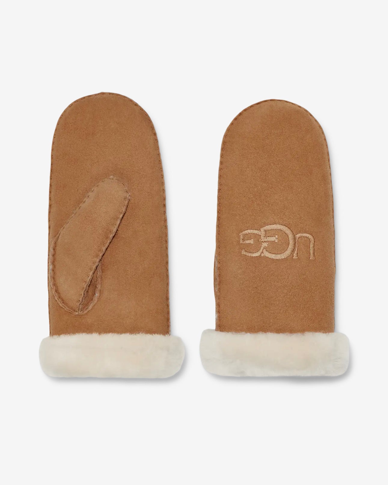 W SHEEPSKIN EMBROIDER MITTEN - CHESTNUT